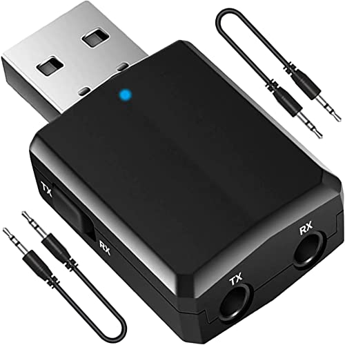 Retoo Ricevitore audio USB Bluetooth 5.0 con cavo AUX da 3,5 mm, ricevitore trasmettitore 2 in 1 per auto, PC, TV con riduzione del rumore e sistema vivavoce in auto, portata 10 m