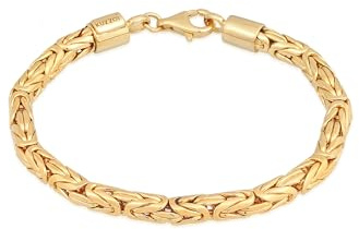 Pulsera de plata Kuzzoi Buda para hombres, pulsera de cadena bizantina hecha a mano (5 mm) de plata 925 bañada en oro, pulsera bizantina dorada para hombres, 26,3 g, 0202152422, 19 centímetros, plata