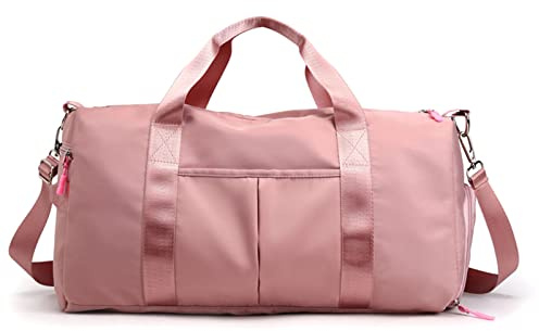 PORRASSO Sporttasche Damen Reisetasche Groß Trainingstasche Schwimmtasche mit Schuhfach Nassfach Fitnesstasche für Gym Yoga Wandern Reisen Wochenende Rosa