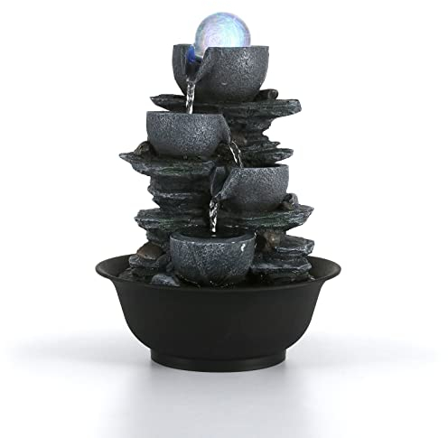 Dyna-Living Indoor Fountain, Tabletop Water Fountain, Water Fountain with LED Crystal Ball, Indoor Water Feature for Home Office Decor Relaxation,9.65*7.28*11.02''