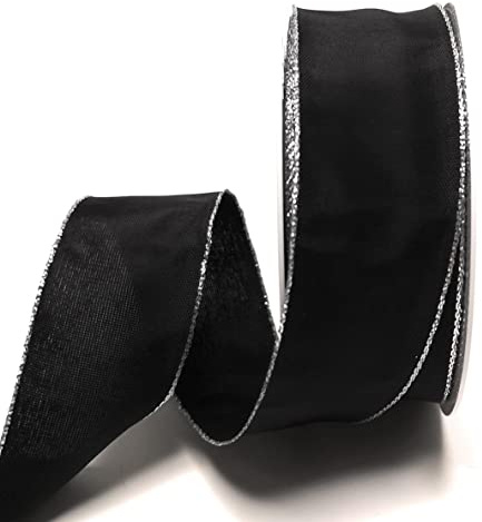 s.dekoda Schleifenband 25m x 40mm Schwarz - Silber Drahtband Trauerband Dekoband [5121]