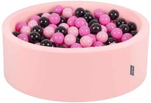 KiddyMoon Bällebad Rund Ab 8 Monaten Für Babys Und Kinder Weiches Schaumstoff Bällebad 90 X 30 cm 200 Bälle Ø 7 cm Bezug Abnehmbar Mit Reißverschluss, Flamingo:Pink/Puderrosa/Schwarz