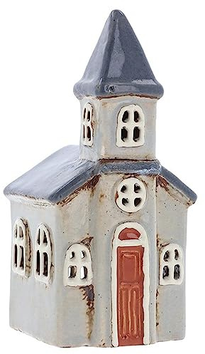 Shudehill Giftware Village Pottery 330990 Windlicht Kirche hellgrau dunkelgrau