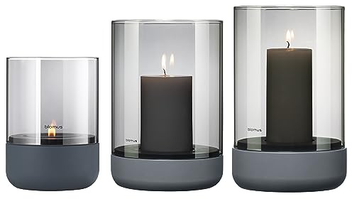 blomus Calma Windlicht 3er-Set | Steel Gray | Beton, Glas | S bis L | Drei Windlichter aus Beton und Rauchglas in abgestuften Größen. Für stimmungsvolle Dekoration im Innenbereich.
