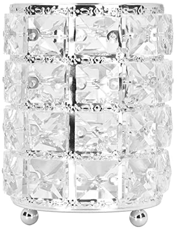 Pen Pencil Holder,plplaaoo Makeup Brush Holder Organizer,Crystal Makeup Brush Holder European Style Rounded Crystal Glass Cosmetic Organizer (silver), Makeup Brush Holder Organizer Pen Pencil Hol
