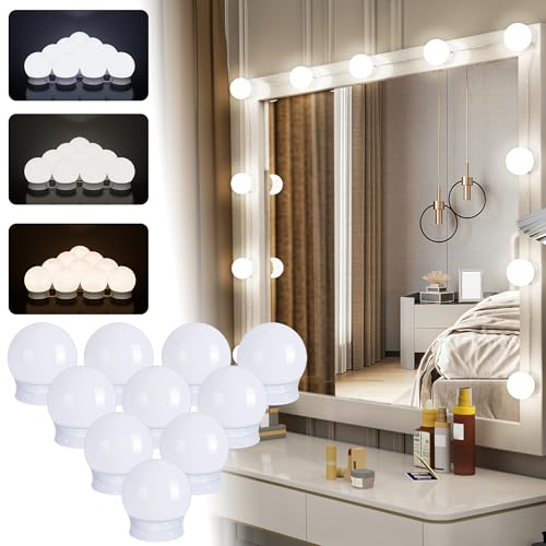 Unisun Vanity Lights for Mirror with USB Cable - 10 Bulb Dimmable Stick On Mirror Lights, 3 Color Changing & 10 Brightness Levels for Dressing Table (Mirror Not Include)
