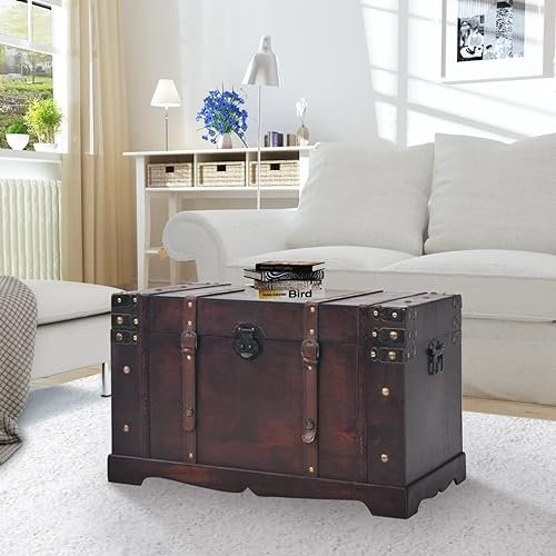 BaraSh Baule del Tesoro Vintage in Legno 66x38x40 cm,Mobili,Armadietti e portaoggetti,Bauli e cassapanche(SPU:245478)