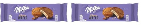 Milka, Choco Wafer, Wafer Croccante e Goloso con una Copertura di Cioccolato al Latte Milka, con Latte Alpino, Cacao Sostenibile, 180g (6 merende da 30g) (Confezione da 2)
