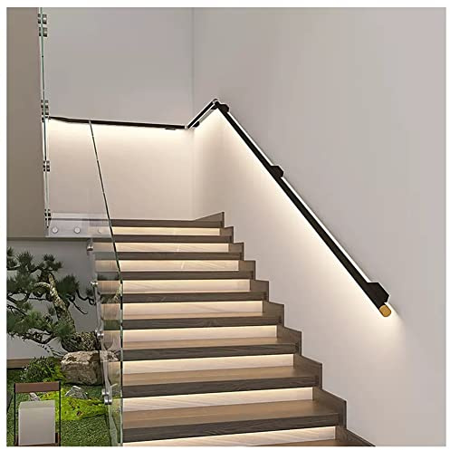 exproyzk Pasamanos con Tira De Luz LED, Barandilla De Escalera De Pared, Pasamanos De Escalera De Aluminio, Apliques De Pasillo (Color : Black, Tamaño : 39.3/1m)
