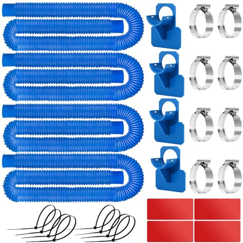 Ersatz-Poolschläuche für oberirdische Pools, 1 1/4, 149,9 cm langer Filterpumpenschlauch, 4 Packungen Poolpumpenschlauch mit 4 Schlauchhaltern und 8 Metallklemmen (blau)