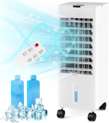 GOPLUS Aire Acondicionado Portátil 3 en 1, Ventilador Humidificador Enfriador, Oscilación de 60 °, Climatizador Evaporativo con Control Remoto, 3 Velocidad, Temporizador 12H, Tanque de Agua 2,8L