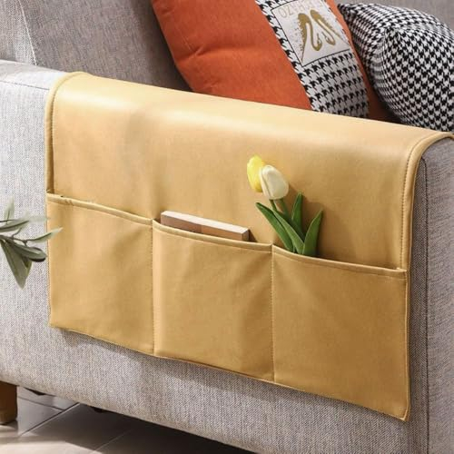 Whakano Sesselschoner Mit 3 Taschen,Armlehnenbezüge für Relaxsessel,Armlehnenschoner Wasserfest Sesselschoner,Sesselbezüge für Bürostühle,Zuhause Fernsehsessel,Sofa,Stuhl,60x110cm,Gelb