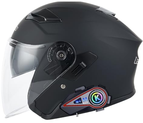 Bluetooth Casque Moto Jet avec Double Visière Microphone Intégré Casques Moto Casque Scooter Ouvert ECE Homologué Casques Moto pour Hommes Femmes