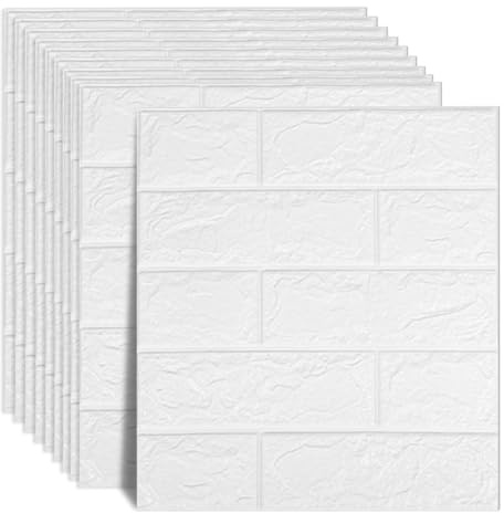 Ray-Velocity Panneaux Muraux en Briques 3D Peel and Stick Papier Peint Adhesif Mural Mousse PE Imperméable Autocollantes Murales pour Cuisine, Salon, Chambre à Coucher, Buanderie (Blanc, 36 Pièce)
