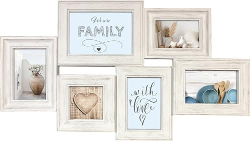 Wackadoo Bilderrahmen Collage weiß für 6 Fotos Wanddekoration Bilderrahmen vintage wand deko Wandgalerierahmen Fotorahmen Bilderrahmen für mehrere Fotos picture frame