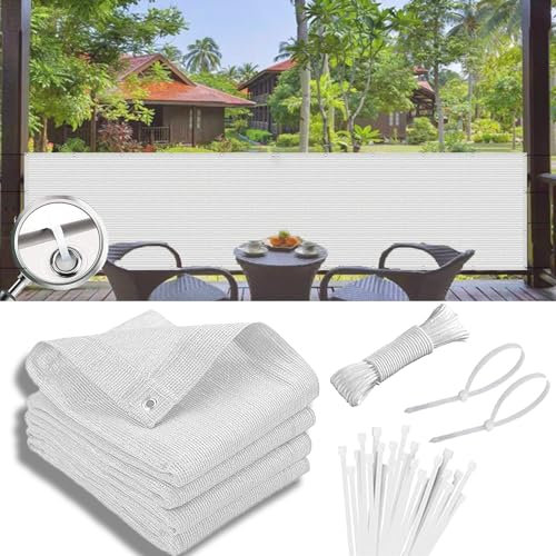 Sichtschutz Windschutz 60 x 650 cm mit Kabelbinder Kordel Meterware, Sonnenschutz Atmungsaktiv Sichtschutz, Pflegeleichtes Blickdichte Sichtschutz für Balkon, Weiß