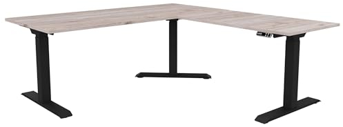 Eigentlich Höhenverstellbarer Eckschreibtisch, Gestell schwarz verstellbar 605-1255 mm, ergonomischer Winkelschreibtisch 190x180 cm elektrisch, Sitz-Stehschreibtisch Memory-Funktion (Eiche modern)