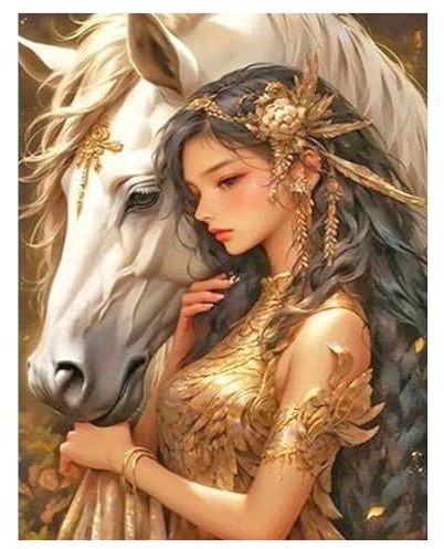 DCIDBEI DIY Diamond Painting Frau und Pferd 40x50cm 5D DIY Diamant Gemälde Frau und Pferde Diamant Painting Bilder Pferd Malen nach Zahlen Horses Leinwand Strass Bilder zum Sticken kreuzstich