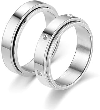 Beydodo Freundschaftsringe Paar Edelstahl, Hochzeit Ringe 6MM Spinner mit Zirkonia Eheringe Partnerringe Personalisiert Damen Gr.54 (17.2) + Herren Gr.54 (17.2)