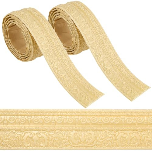 GORGECFAFT 2 Rollo de 2.3 mx8cm Borde de Pared de Espejo Flexible Tipo Mocasín Borde de Borde de Pared Moldura de Corona Moldura de Zócalo Borde de Papel Tapiz de Espuma Autoadhesiva 3D