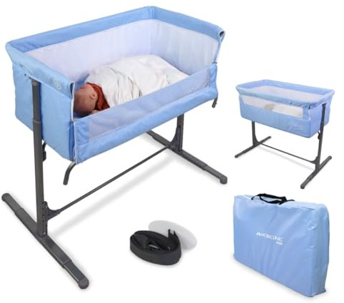 Mobiclinic®, Beistellbett Baby, 2 in 1, Moon, Bettbefestigungssystem, 5-stufig verstellbar, Transporttasche, Inklusive räder, Atmungsaktives Netz, Gepolsterte Basis