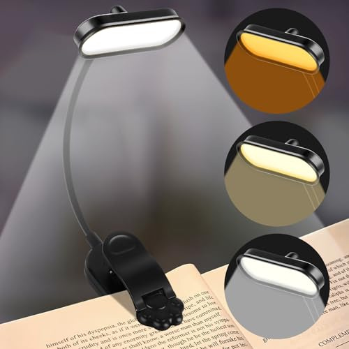 Leselampe Buchklemme, USB-Wiederaufladbare 16-LEDs-Klemmlampe, 3-Farbtemperatur, 360° flexibel, perfekt für Büros, Betten und Reisen