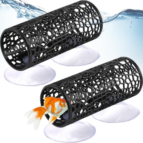 Silkwish 2 Stück Aquarium Tunnel Höhle mit Saugnapf - Schwebende Versteckstelle für Fische und Garnelen - 10 x 4,2 x 4,2cm
