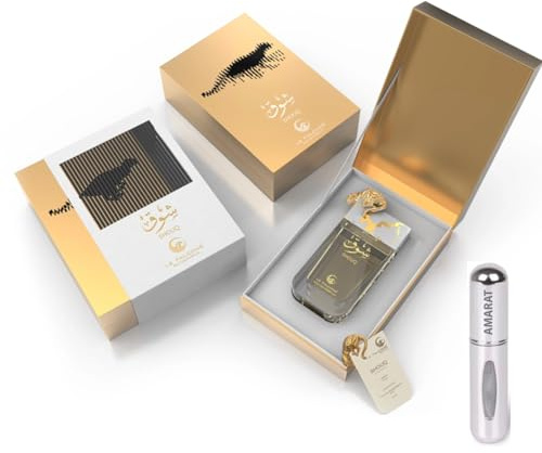 Shouq Parfum arabe longue durée pour femme avec atomiseur rechargeable 5 ml, parfum doux et floral avec notes de citron caramélisé, fleur d'oranger et vanille (Shouq) 90 ml