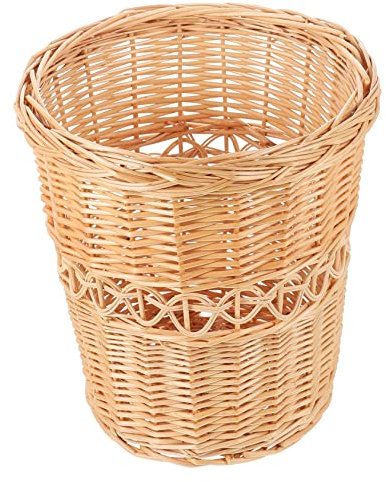 Lurrose Cesta de Basura de Mimbre Tejida para Interior Tapa, Estilo Pastoral, Segura y Práctica para Almacenamiento Hogar