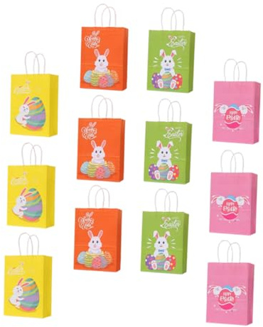 KOMBIUDA 12stücke Osterparty Geschenktüten Bunte Papiertüten Mit Hasenmotiven Für Ostern Kreative Geschenkverpackungen Für Feiern Und Für Partys