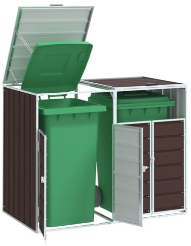 AJJHUUKI Cubo de basura con ruedas para cubos dobles, color marrón, 144 x 81 x 113 cm, acero