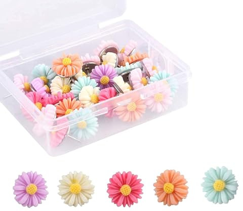 UCLEVER Punaises en Fleurs Punaises Décoratives Goupille de Marquage pour Carte Panneau de Liège Carte Bureau Suspendu avec Boîte de Rangement, 30 Pièces