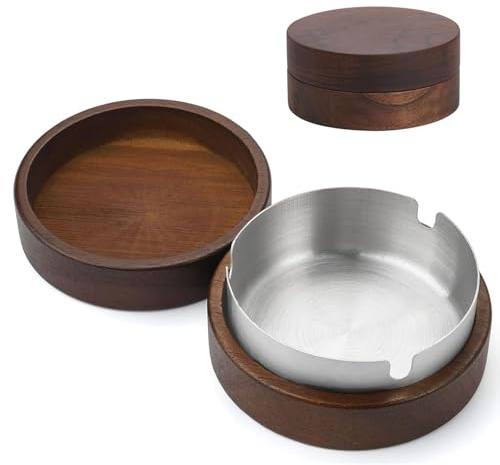 YANGWEN Cenicero con Tapa, cenicero de Madera para Interior y Exterior,Cenicero Portatil para El Hogar/Jardín/Bar/Restaurante/Oficina/Hotel