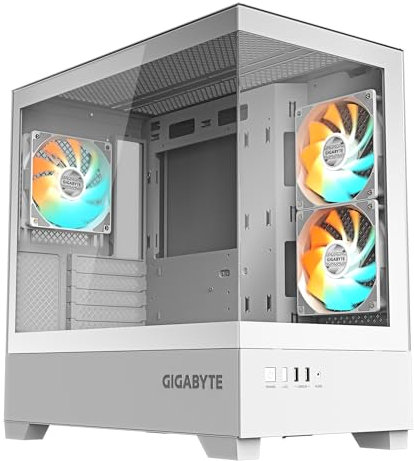 GIGABYTE C201 Panoramic Ice Caja para PC – Torre Media, m-ATX, Compatible con radiador de 360 mm, 3 Ventiladores preinstalados, USB 3.0, Compatible con RGB Fusion