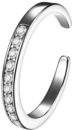 JewelryWe Tåringar i 925 sterlingsilver för kvinnor: 2 mm öppna justerbara bandringar med zirkonium boho, litet band, tåring, elegant, allergivänligt fotsmycke, sommar, strandsmycke för kvinnor