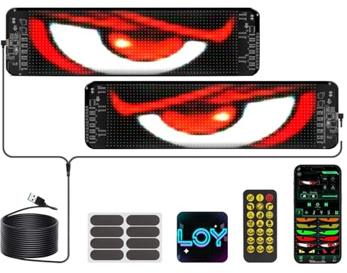 2er Led Augen für Auto, Personalisiert Augen Lichtschilder Flexible LED-Augen Für Autoscheiben mit Fernbedienung für Auto,LKW,Text,Graffiti,Smart App,Bluetooth USB 5V（10 * 35 cm）