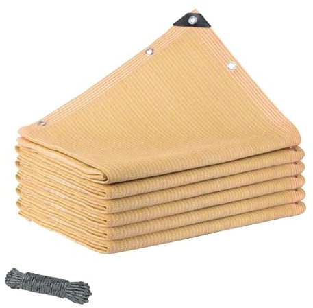 LRYELWA Red de Sombreado Exterior,Toldo Vela de Sombra Protección Solar con Ojales,Malla Sombreo y Ocultación para Jardín,Invernadero,Pérgola,Patio,Plantas,con Cuerda,Beige (3m x 9m)