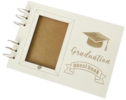 Sharplace Libro de Visitas de Madera para Graduación, álbum de Fotos de Fiesta de Firmas, Libro de Recuerdos de Tapa Dura para La Universidad Y La Escuela Secun, 30 Páginas, Individual