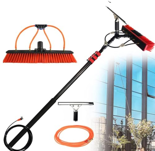 Kit de Perche alimentée en Eau avec Perche télescopique de 12 à 39 Pieds, Brosse de Nettoyage de Panneau Solaire avec raclette et Brosse télescopique, kit de raclette de fenêtre pour Toit de