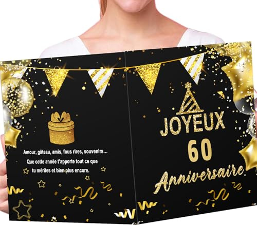Grande Carte Anniversaire Géante – Joyeux Anniversaire Cadeau Homme Femme 80 Ans / 70 Ans / 60 Ans / 50 Ans / – Carte à Message Pliable avec Espace pour Écrire – Idée Cadeau Originale Homme Femme