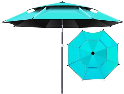 EMENKD Tragbarer Strandschirm Für Sand, Winddichter Outdoor-Schirm LSF 50+ UV-Schutz, Leichter Strandschirm Höhenverstellbar(2.4m/7.8ft)