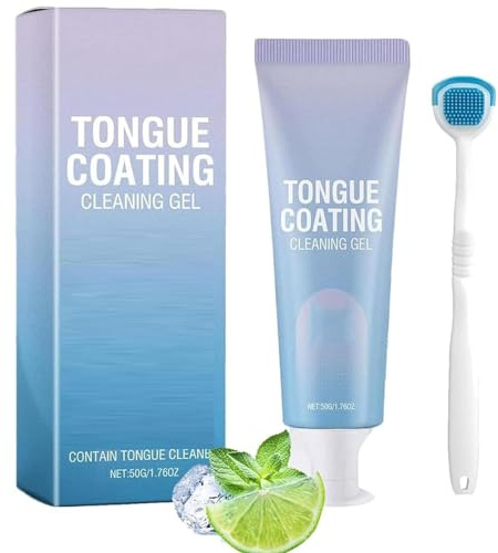 Lot de gel nettoyant pour la langue avec brosse, ensemble de gel nettoyant pour la langue, kit d'élimination de la langue poilue blanche facile à utiliser (1 set)