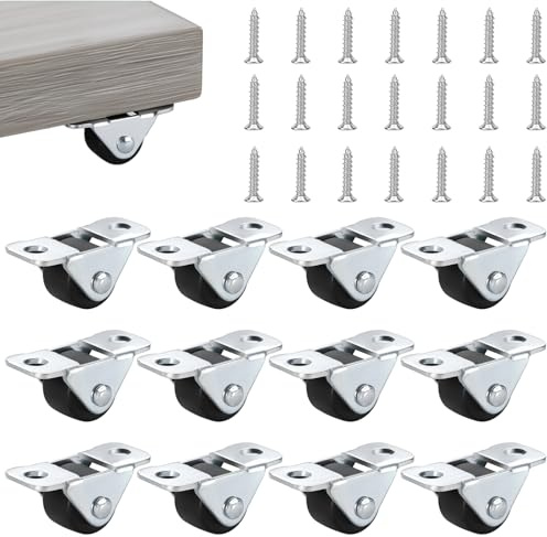 12 Stück Möbelrollen Klein,Kleine Rollen für Möbel,1.2 cm Laufrollen Bockrollen mit Stahloberplatte Rollen für Möbel Keine Spuren Leise Gummirollen für Flightcases Werkzeugkisten Tisch Kabinett.