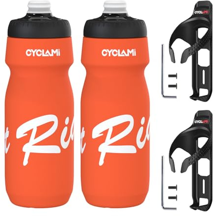 CYCLAMI Bidons de vélo 650ml avec Porte-bidon de Vélo pour AirTag [Stockage des Trackers], Sans BPA, Bouteille de vélo Squeeze pour le Vélo, Fitness (Airtag non inclus)