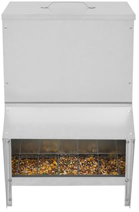 Hühnerfutterautomat, 25L Hühner Futterautomat Rattensicher mit Dach Schwenkdeckel für Hühnerstall, Wand- & Bodenmontage, 5.5Gal Futterspender