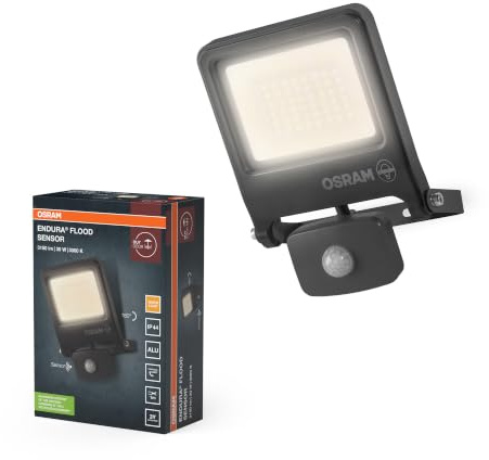 Osram Projecteur Extérieur LED avec Capteur ENDURA Flood, 30W, 3000lm, | ENDURA® Flood Sensor Warm White PCR, Stand Luminaire and Ceiling Floodlight, Gris foncé, 30000 h, pack de 1