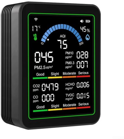 Monitor della qualità dell'aria 10 in 1 per Tuya WiFi MT13W con anidride carbonica PM2.5 PM1.0 PM10 HCHO CO termometro igrometro e schermo digitale TFT (nero)