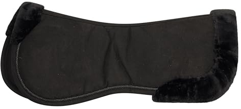 Imperial Riding Sattelunterlage IRH Suede Fur, stoßdämpfendes Half Pad mit Kunstfellrand, Schwarz-Schwarz, Full