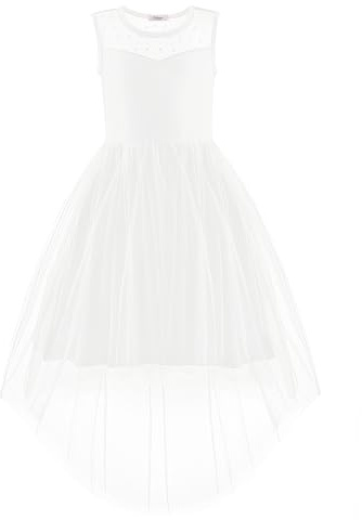 Arshiner Girls Summer Sleeveless Tulle Party Dress with high-Low Hem White