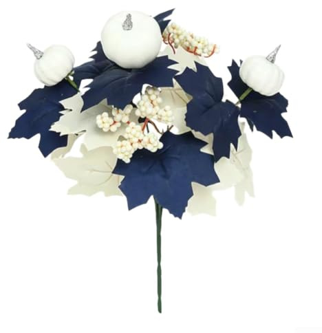 Bouquet autunnale artificiale con foglie d'acero di seta rosa e bacche di plastica, steli regolabili, decorazione da tavolo, 32 cm, per il Ringraziamento di Halloween (E)